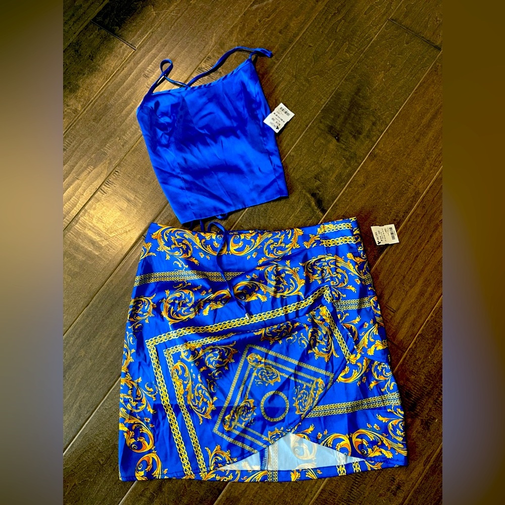 Miami Night wrap around skirt with the easy breezy satin crop top!